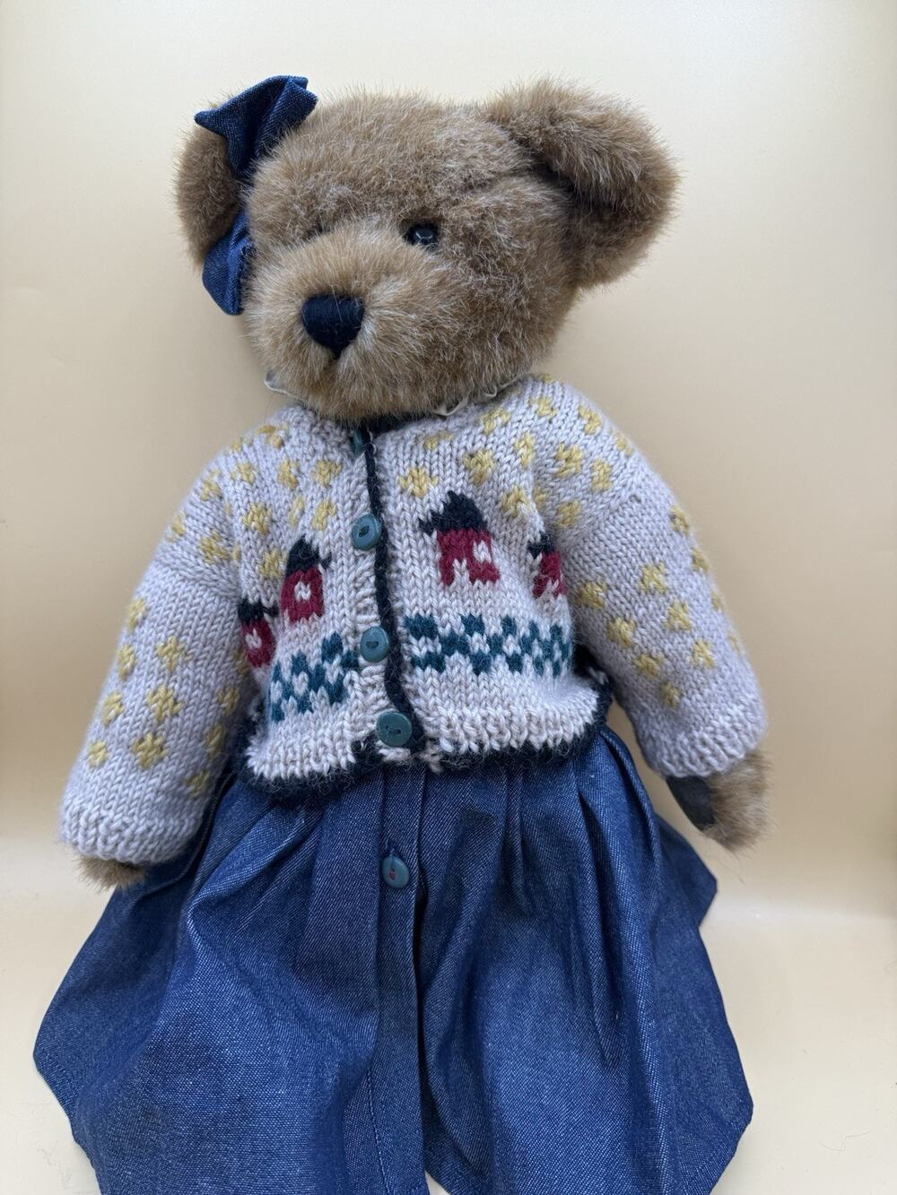 Boyds Bears Bearwear Plush Teddy Bear Knit Sweater Denim Skirt Bow 13”